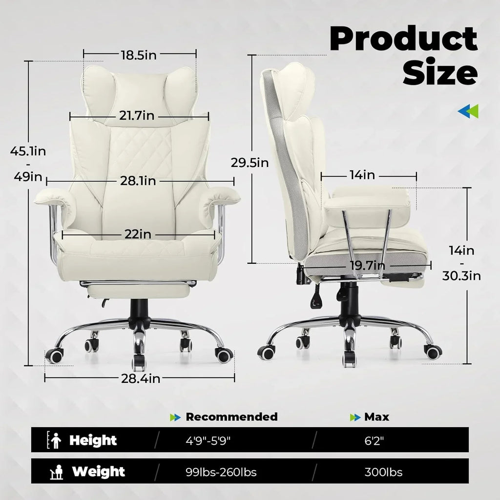 Grande chaise de bureau à dossier haut, chaise de jeu en cuir à dossier haut avec repose-pieds