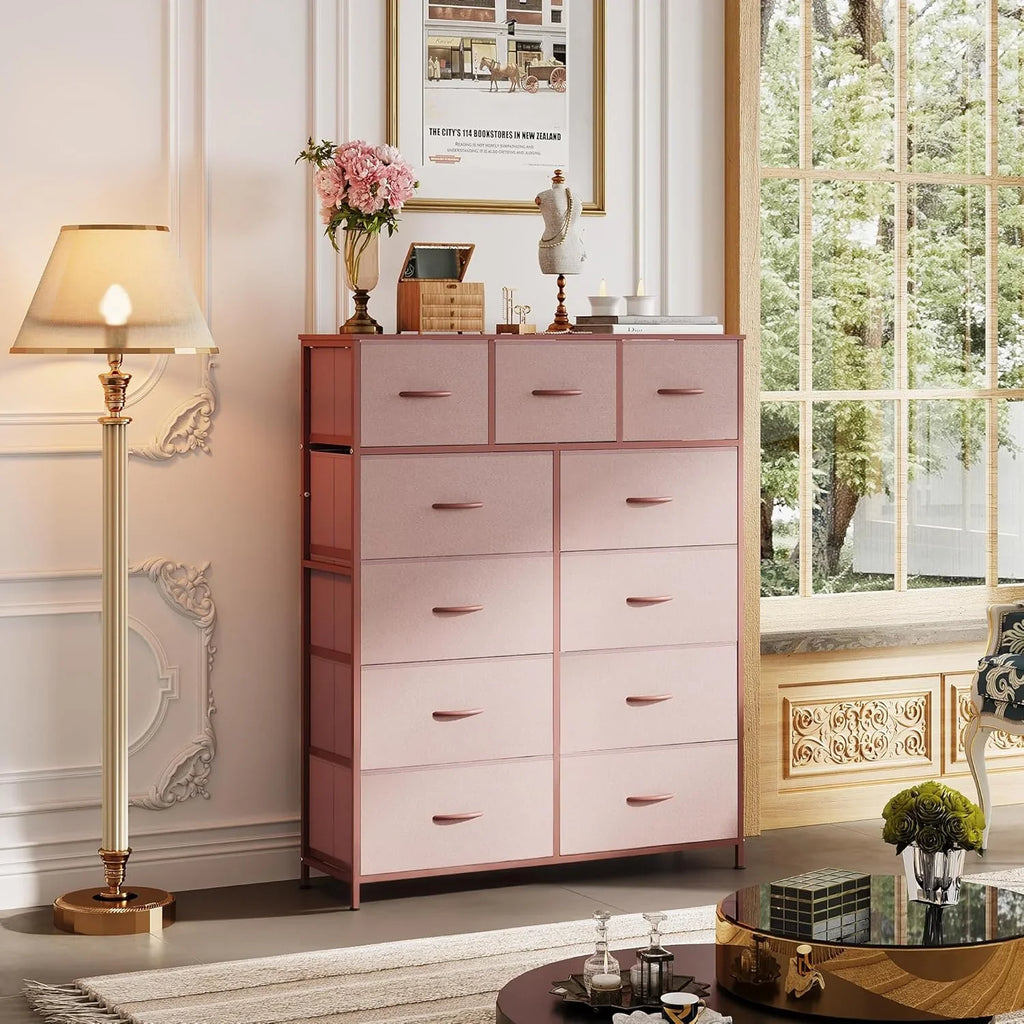 Unité de rangement avec 11 bacs en tissu, tiroirs de rangement avec cadre en acier, grande tour de rangement