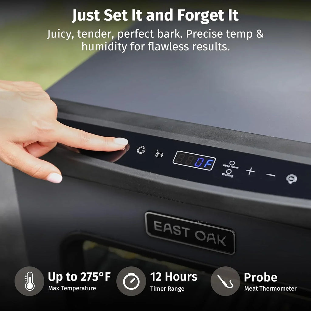 Fumoir électrique d'extérieur EAST OAK 30" | Sonde à viande intégrée, fumage jusqu'à 6 fois plus longtemps en une seule charge, chargement latéral pour un fumage ininterrompu