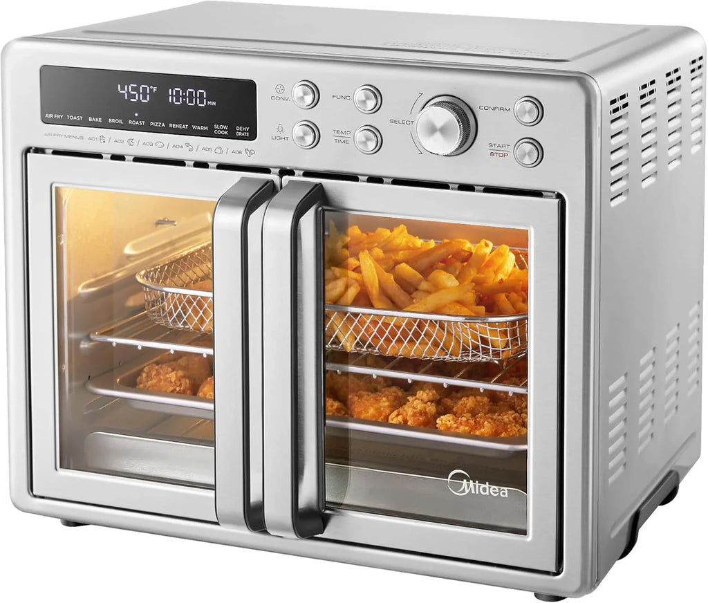 Grille-pain à porte française Flexify, combiné friteuse à air, 26,4 litres, très grand four de comptoir à friteuse à air, combiné 10 en 1