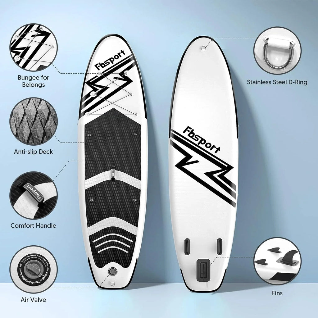 Planche de stand up paddle FBSPORT Premium 11', planche de yoga, contrôle du surf, pont antidérapant, attache, pagaie et pompe
