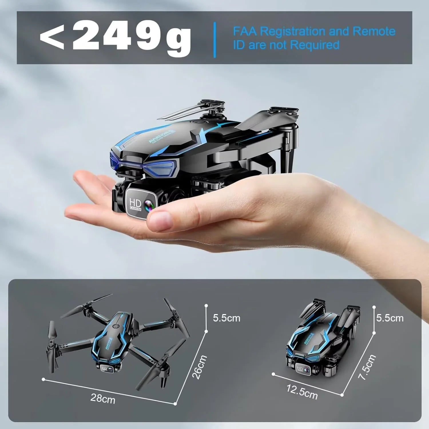 Drone FPV HD 2K pour adultes avec caméra - Maintien d'altitude pliable et portable