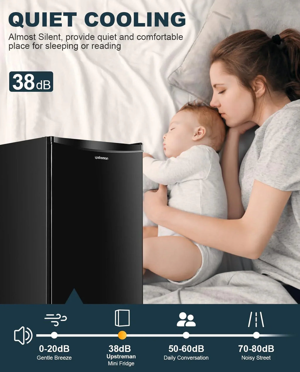 Mini-réfrigérateur Upstreman de 3,2 pieds cubes avec congélateur, mini-réfrigérateur à une porte, réfrigérateur de dortoir