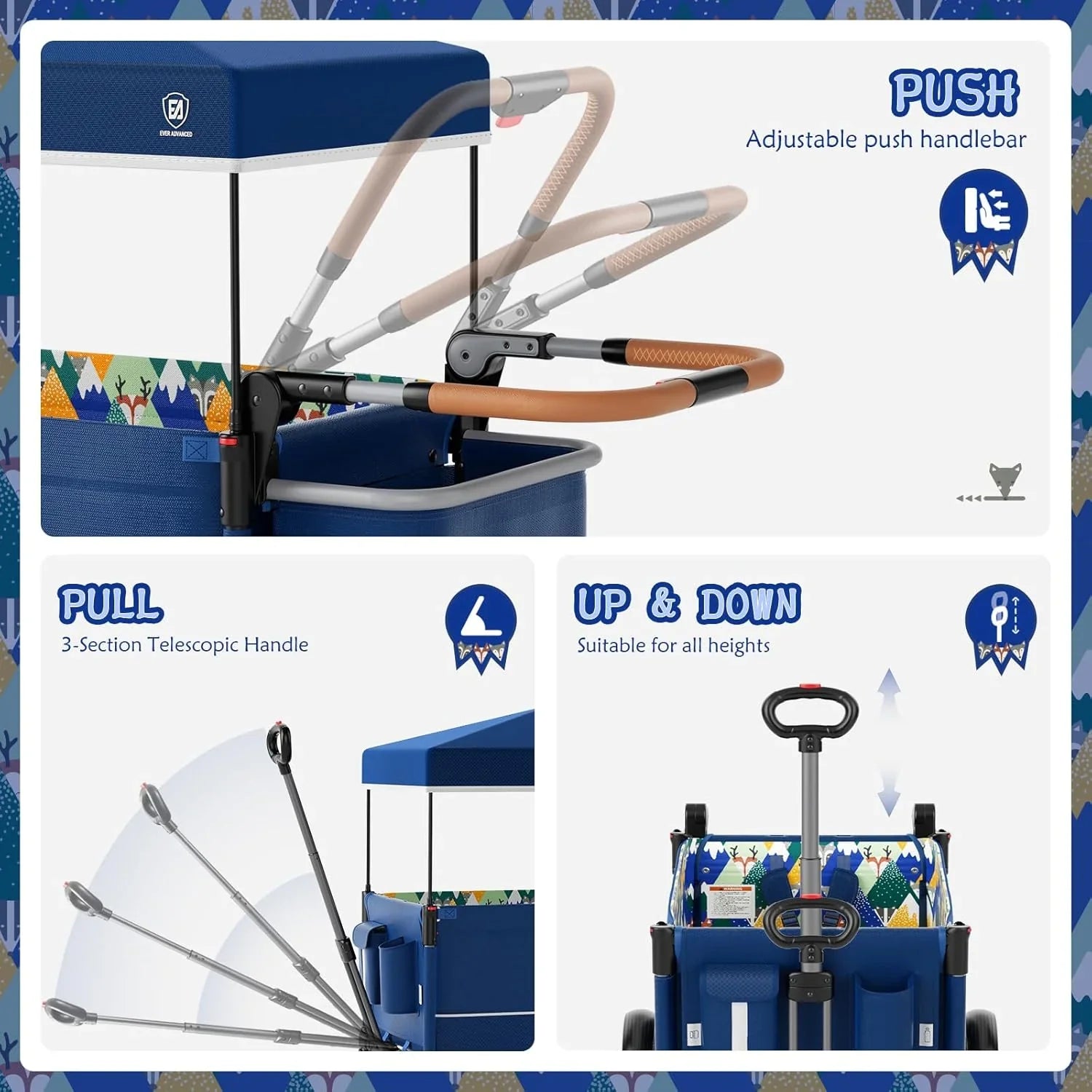 Poussette de voyage à fermeture éclair latérale EVER ADVANCED, poussette push-pull,