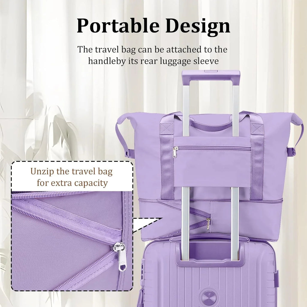 Ensemble de 5 valises de voyage légères à coque rigide en PP avec deux roulettes pivotantes et serrure TSA