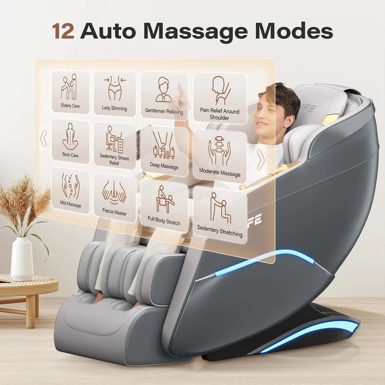 Fauteuil de massage complet, inclinable à 160° en apesanteur avec scanner corporel, fauteuil de massage shiatsu SL Track de 50 pouces, massage localisé, rouleau pour les pieds