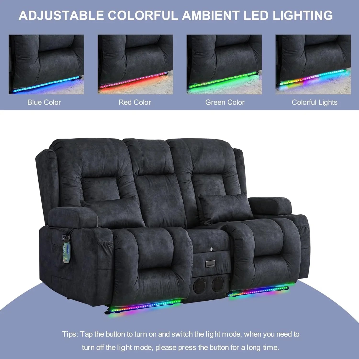 Canapé inclinable électrique TUNYI avec fonctions massage et chauffage, siège home cinéma avec console, canapé inclinable électrique pour camping-car