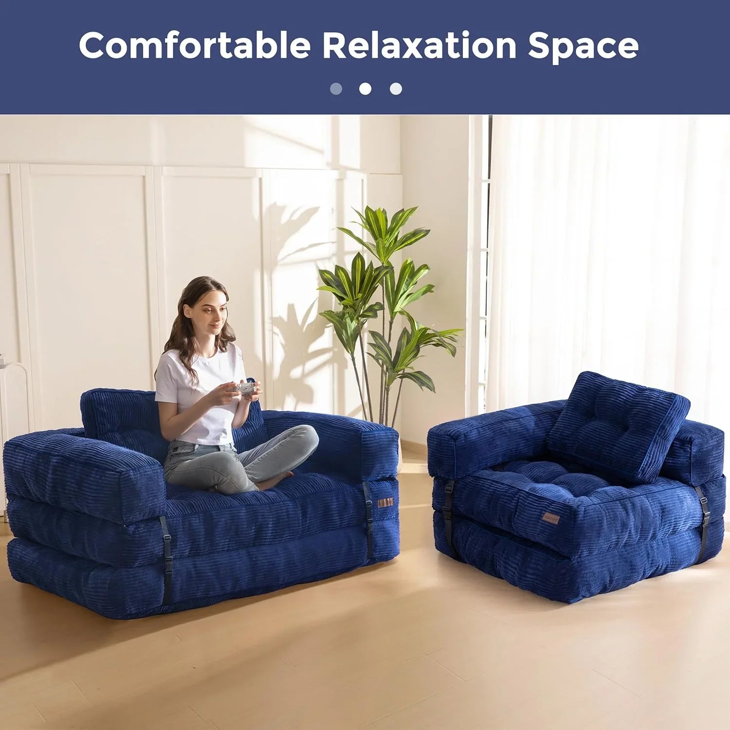 Canapé-lit pliant, canapé-lit convertible en L avec accoudoirs et oreillers