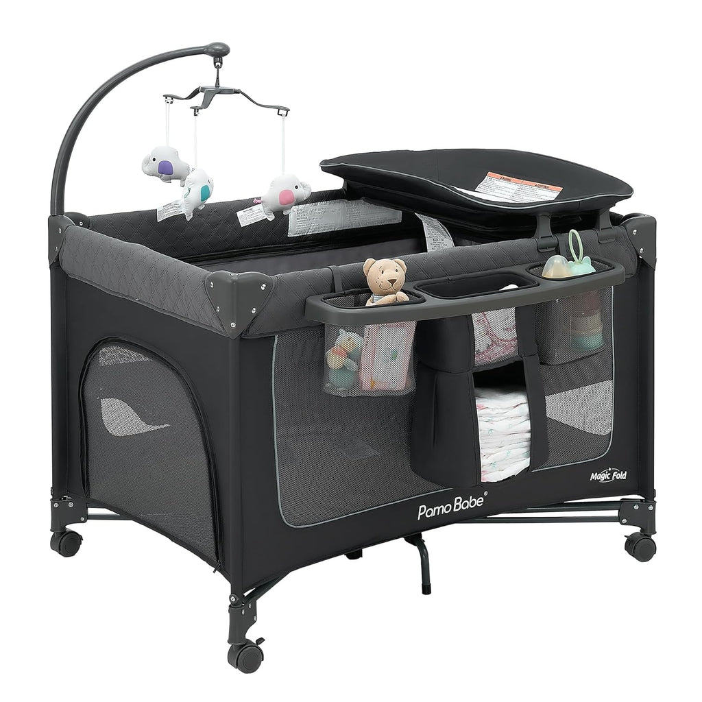 Parc pour bébé Pamo Babe - Le cadre en acier robuste offre un espace de couchage sûr et un berceau portable