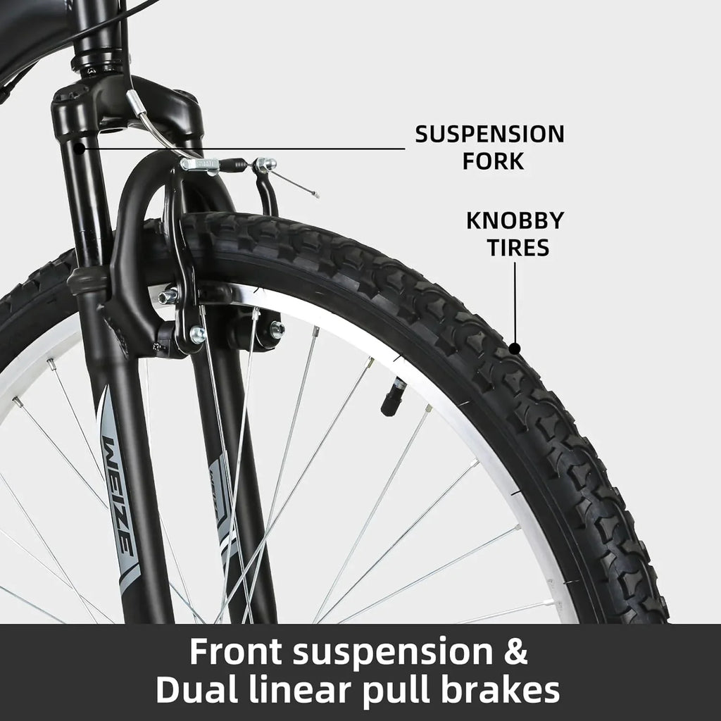 Vélo de montagne WEIZE, vélo hybride d'extérieur 26-27,5 pouces, 18 vitesses/acier à haute teneur en carbone/double suspension complète