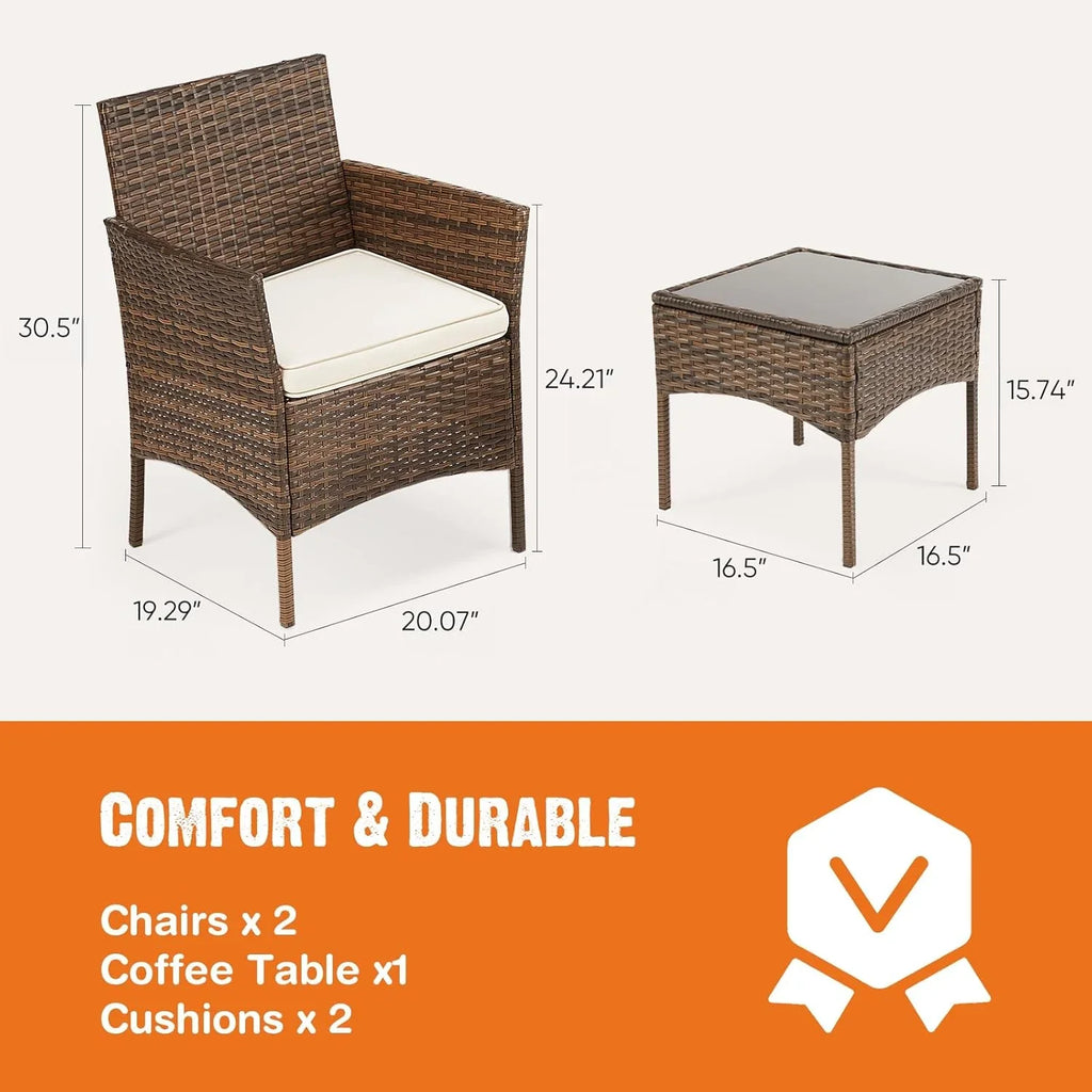 Ensemble de meubles de patio 3 pièces Sweetcripy, en osier tressé à la main