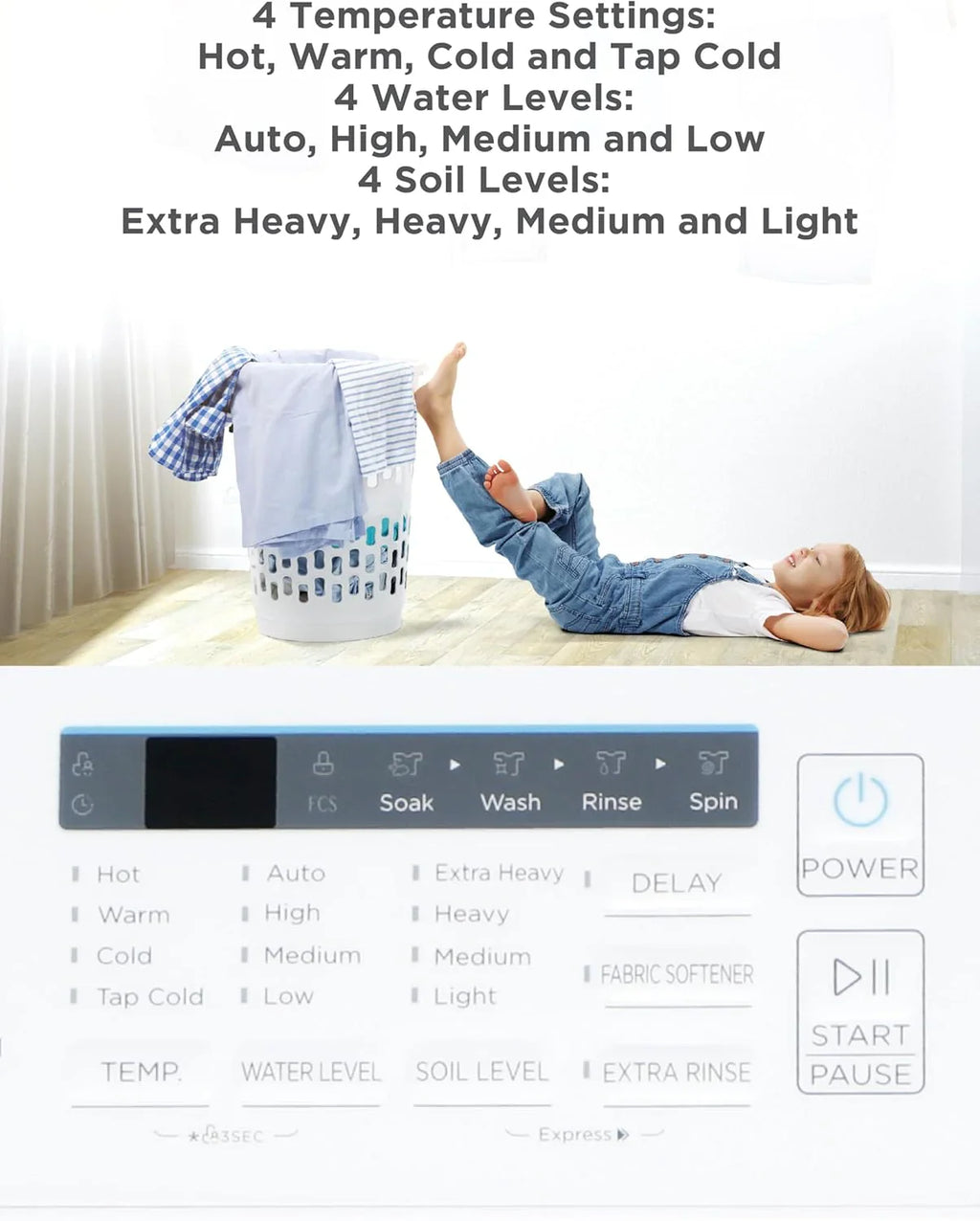 Machine à laver portable d'une capacité de 6,6 lb pour maisons et appartements, 5 cycles de lavage