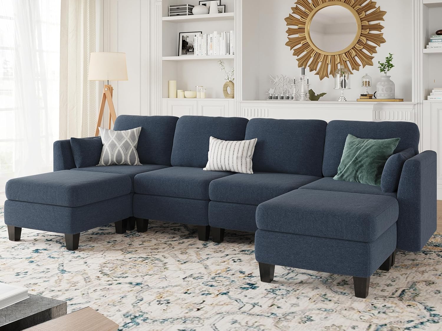 Canapé sectionnel modulable, canapé convertible en U, mousse à mémoire de forme haute densité, canapé sectionnel confortable 6 places