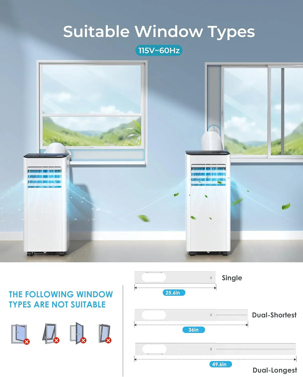 Climatiseur portatif EUHOMY 8 000 BTU, 4 en 1, couvre jusqu'à 350 pi², 4 modes, silencieux, avec télécommande, refroidissement, ventilateur, déshumidificateur