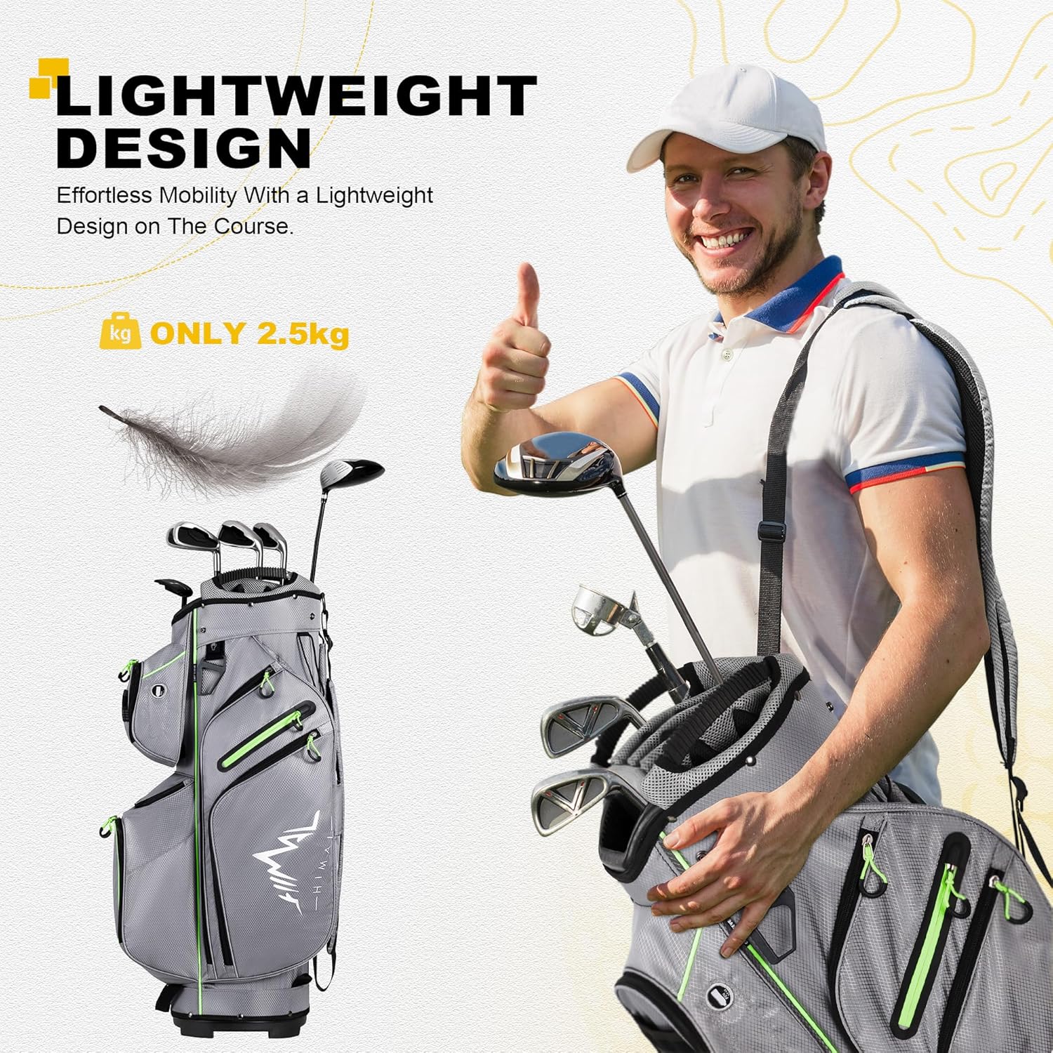 Sac de chariot de golf, organiseur à 15 compartiments, compartiment supérieur avec poignées et housse de pluie