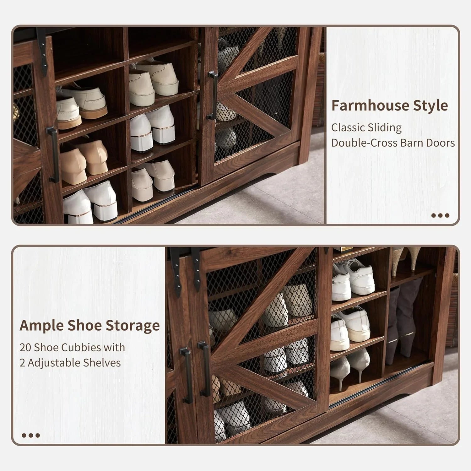 JXQTLINGMU Arbre de foyer de ferme de 59 pouces avec rangement pour chaussures, banc d'entrée, porte-manteau, armoire