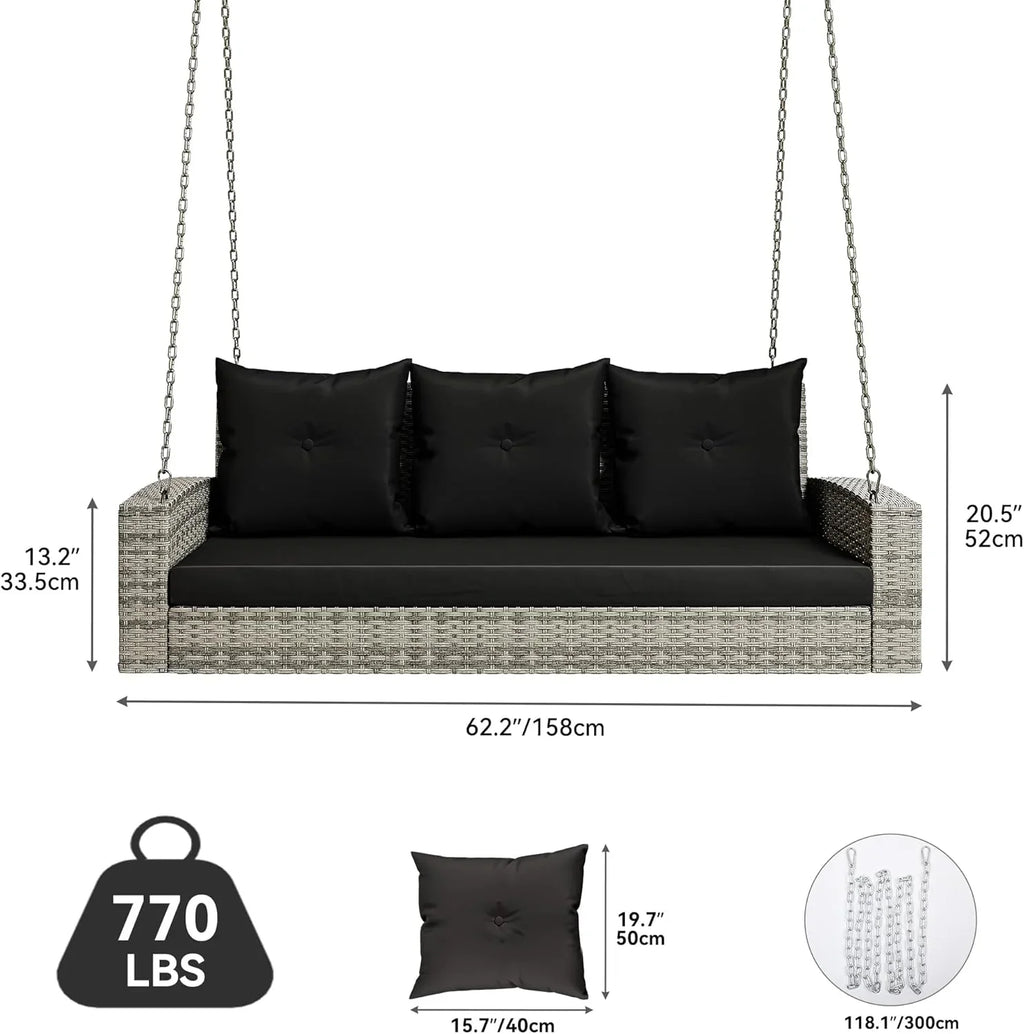 YITAHOME Balancelle suspendue pour porche, 3 places, banc d'extérieur en osier