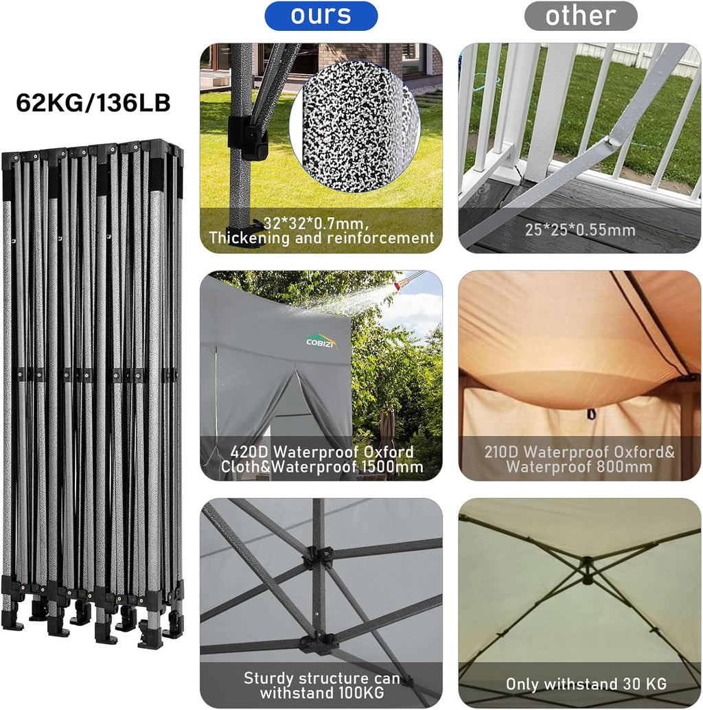 Tente pop-up robuste COBIZI 10x20 avec 6 parois latérales, facile à installer