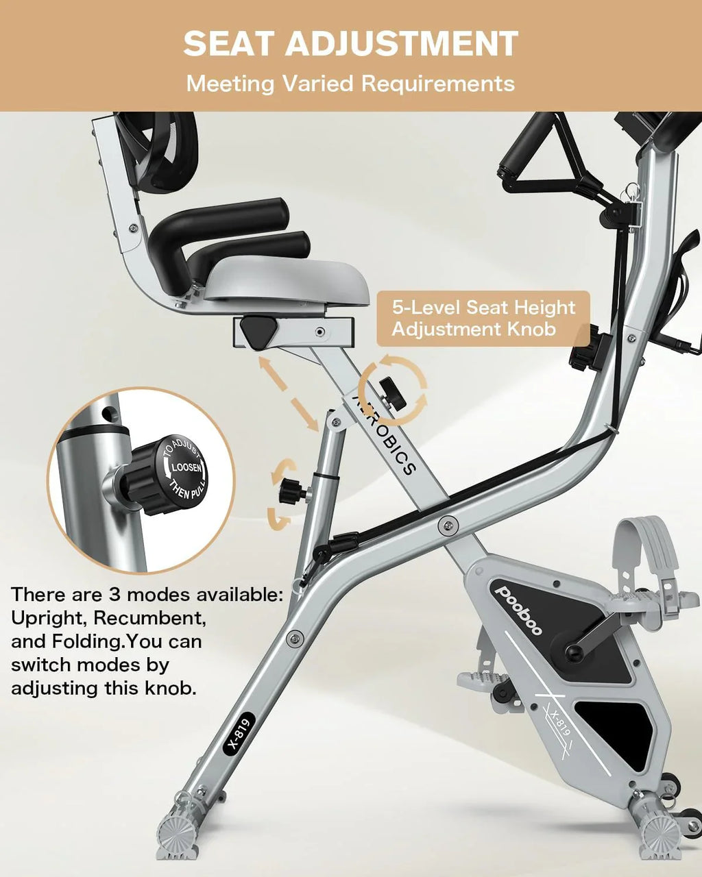 Vélo d'exercice pliable Pooboo, vélo d'exercice stationnaire pliable, vélo d'intérieur vertical