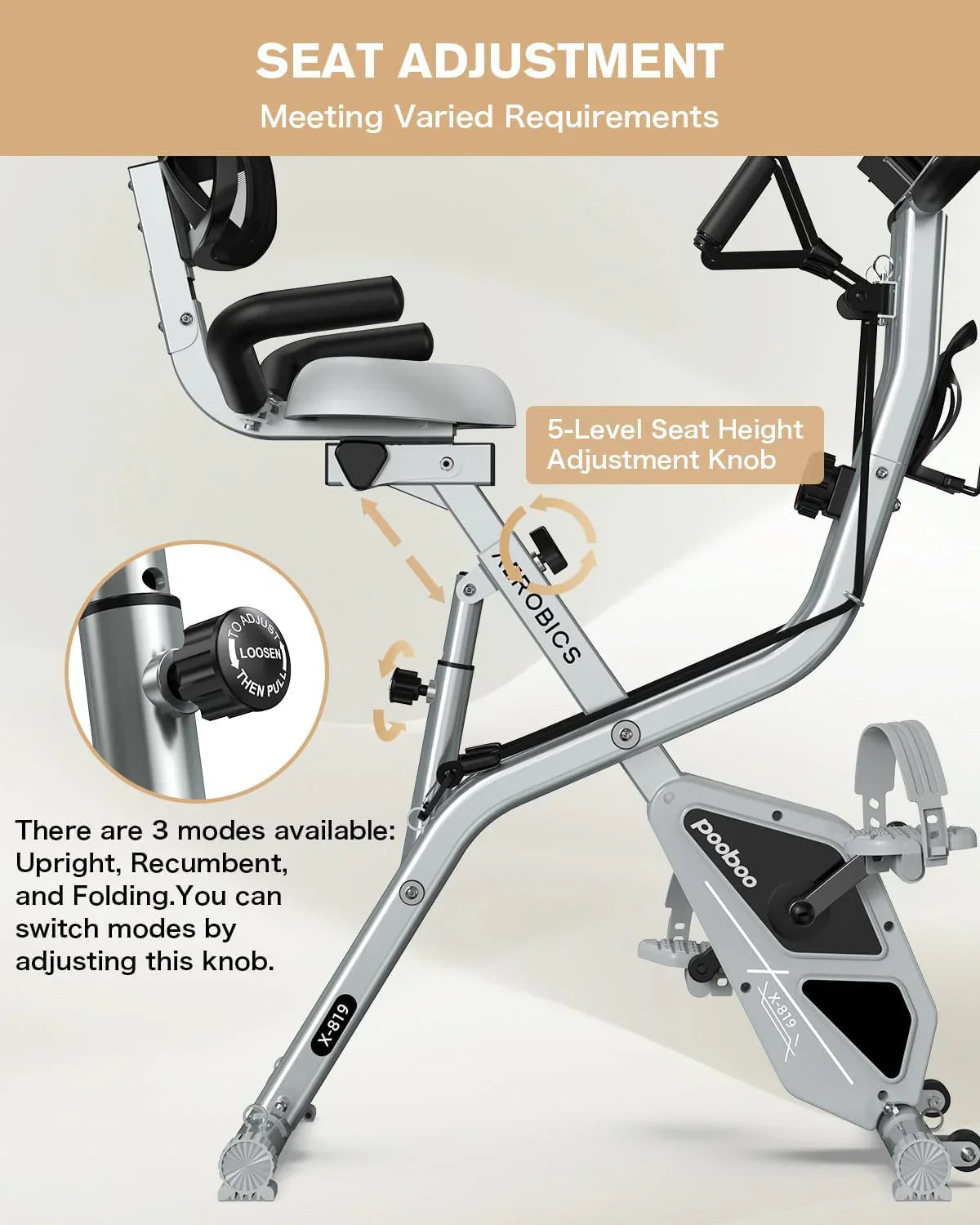 Vélo d'exercice pliable Pooboo, vélo d'exercice stationnaire pliable, vélo d'intérieur vertical