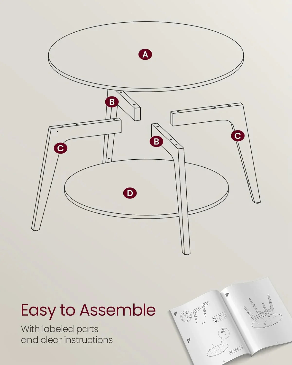 Table basse ronde VASAGLE, table basse double couche avec rangement