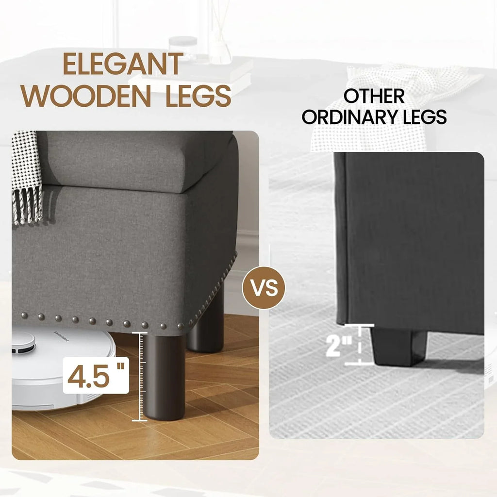 Tabouret de rangement moderne Furniliving, tabouret de bout de lit en bois massif Sherpa, tabouret rembourré tabouret d'intérieur