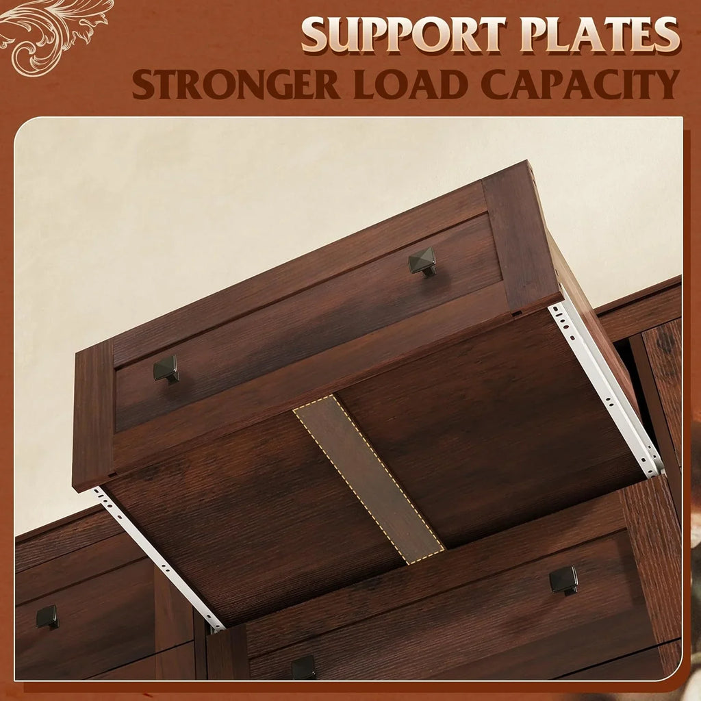 Commode LED à 9 tiroirs pour chambre à coucher, 148 cm de large, organiseur de rangement en bois avec prise électrique