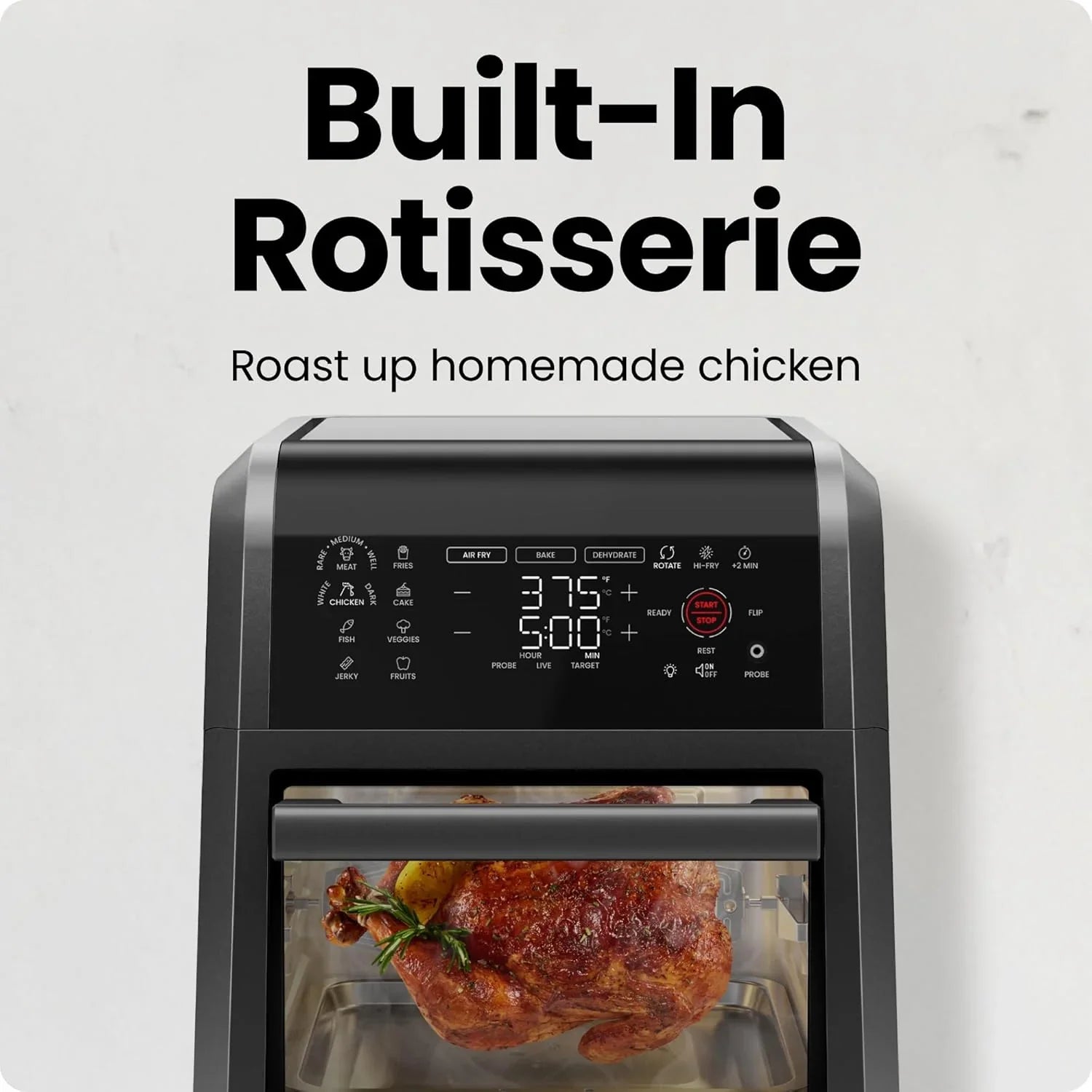 Friteuse à air CHEFMAN 12 pintes avec thermomètre de cuisson intelligent intégré, 28 préréglages à écran tactile, gril, déshydrateur et four