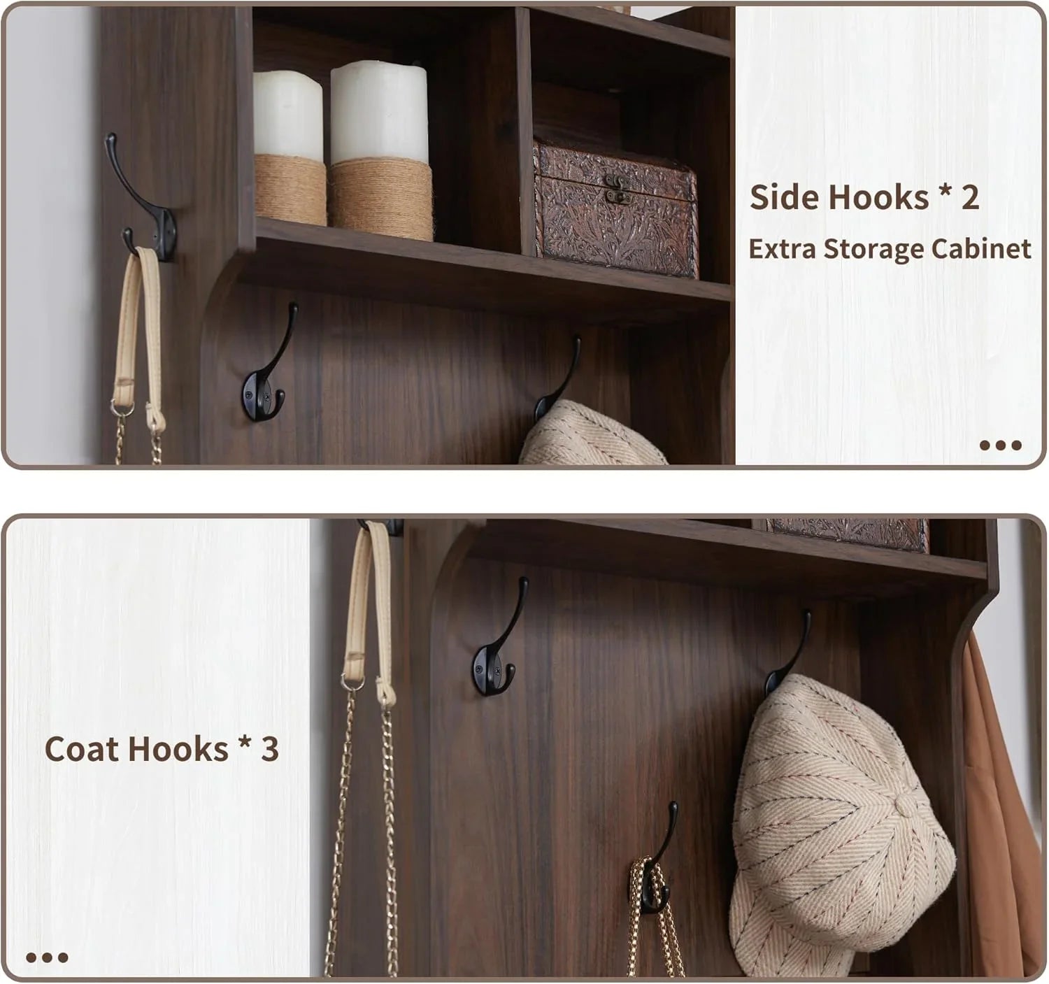 JXQTLINGMU Arbre de foyer de ferme de 59 pouces avec rangement pour chaussures, banc d'entrée, porte-manteau, armoire