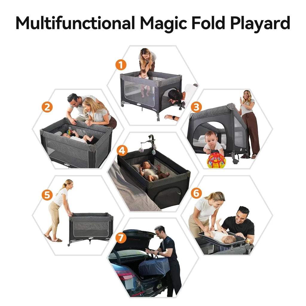 Parc pour bébé Pamo Babe - Le cadre en acier robuste offre un espace de couchage sûr et un berceau portable