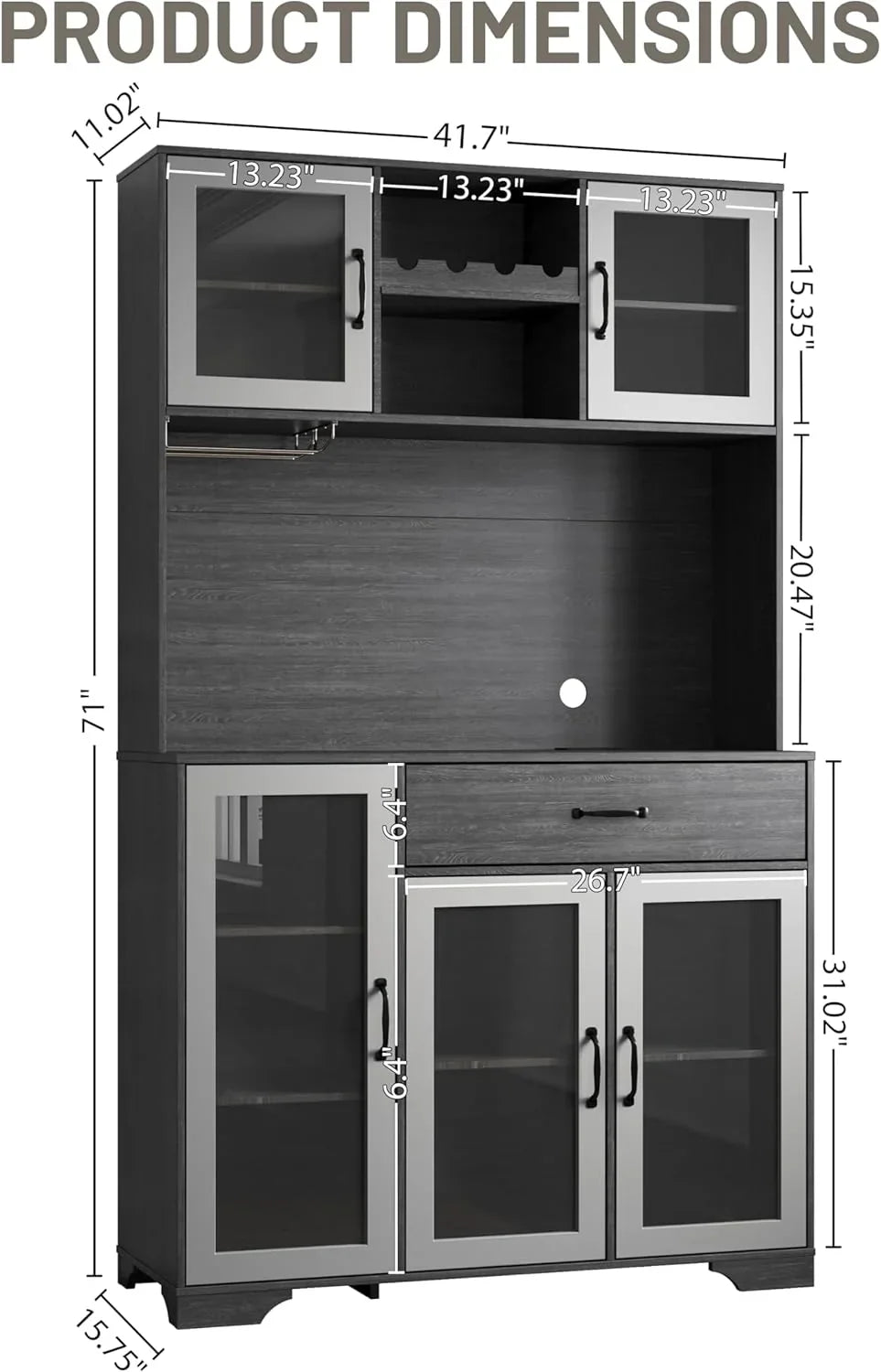 Armoire de garde-manger de 180 cm de haut avec portes vitrées