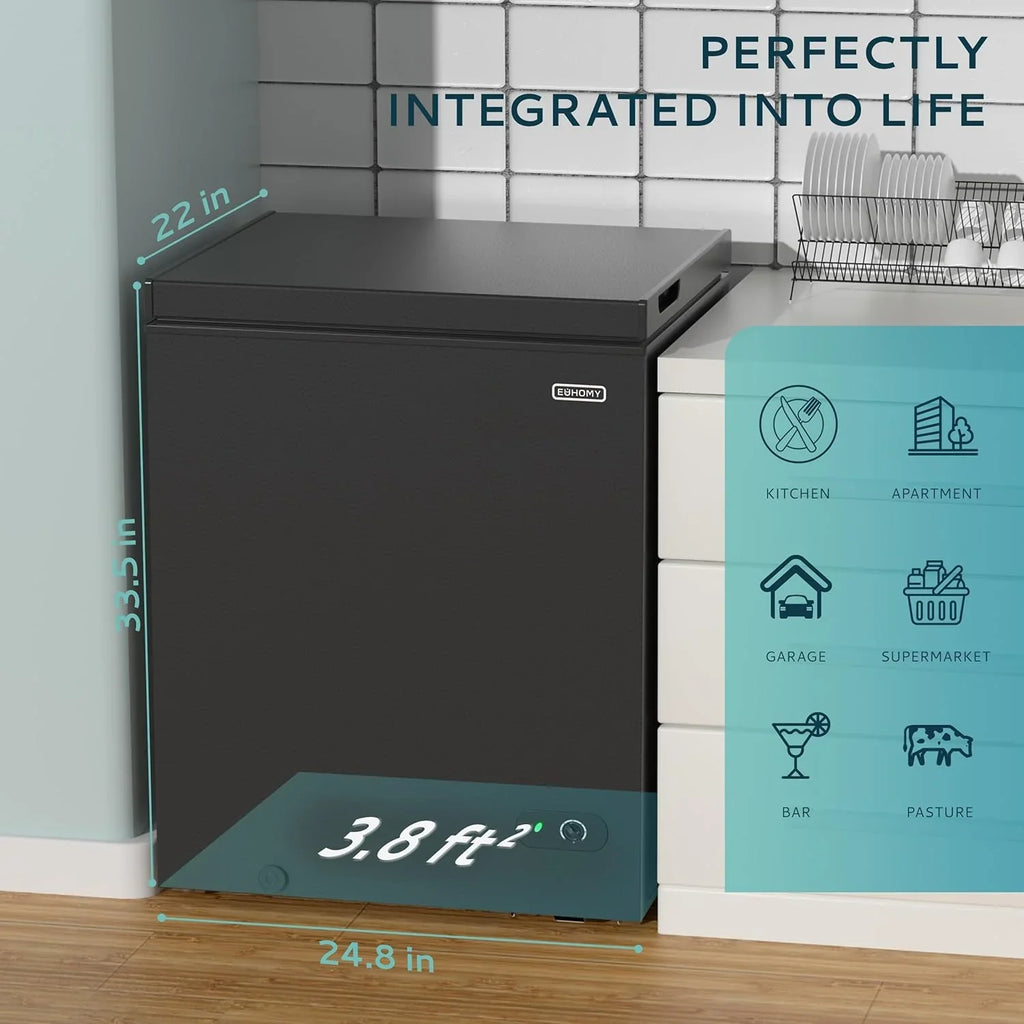EUHOMY 3.5 Cubic Foot Upright Freezer, Small Deep Freezer, Adjustable 7 Thermostats, Quiet Mini Freezer, Freestanding Top Door