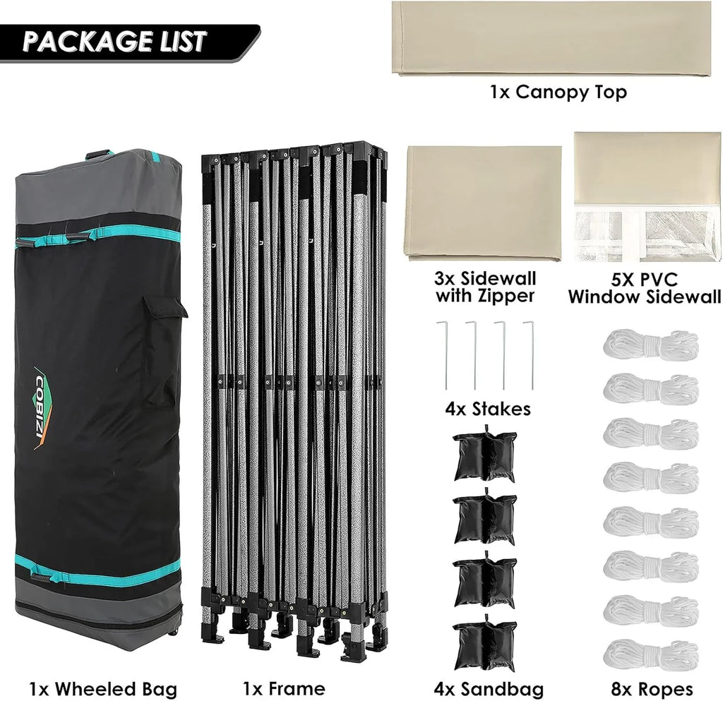 Tente pop-up robuste COBIZI 10x20 avec 6 parois latérales, facile à installer