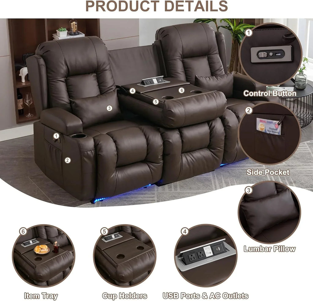 Canapé inclinable électrique TUNYI avec fonctions massage et chauffage, siège home cinéma avec console, canapé inclinable électrique pour camping-car