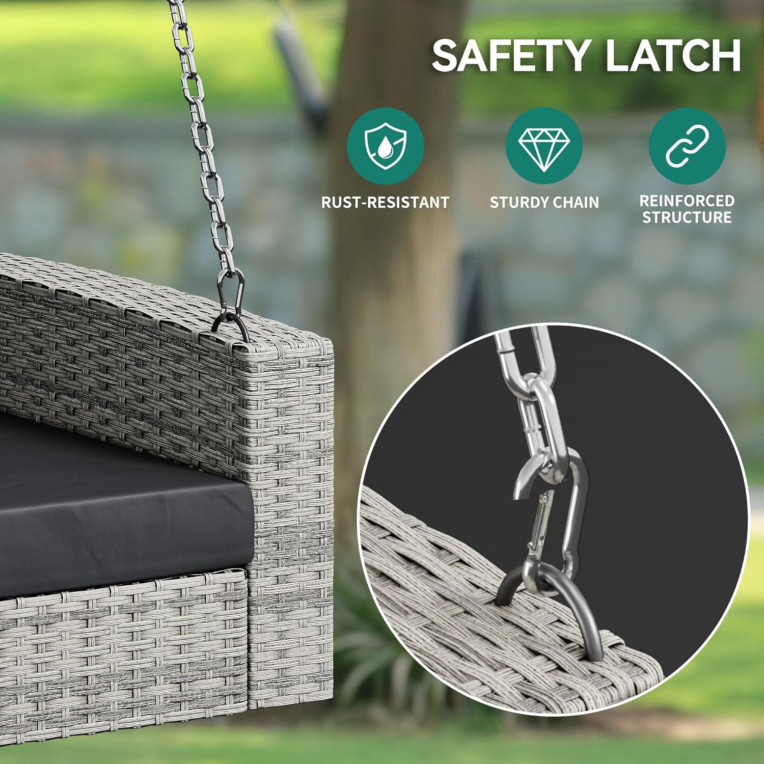 YITAHOME Balancelle suspendue pour porche, 3 places, banc d'extérieur en osier