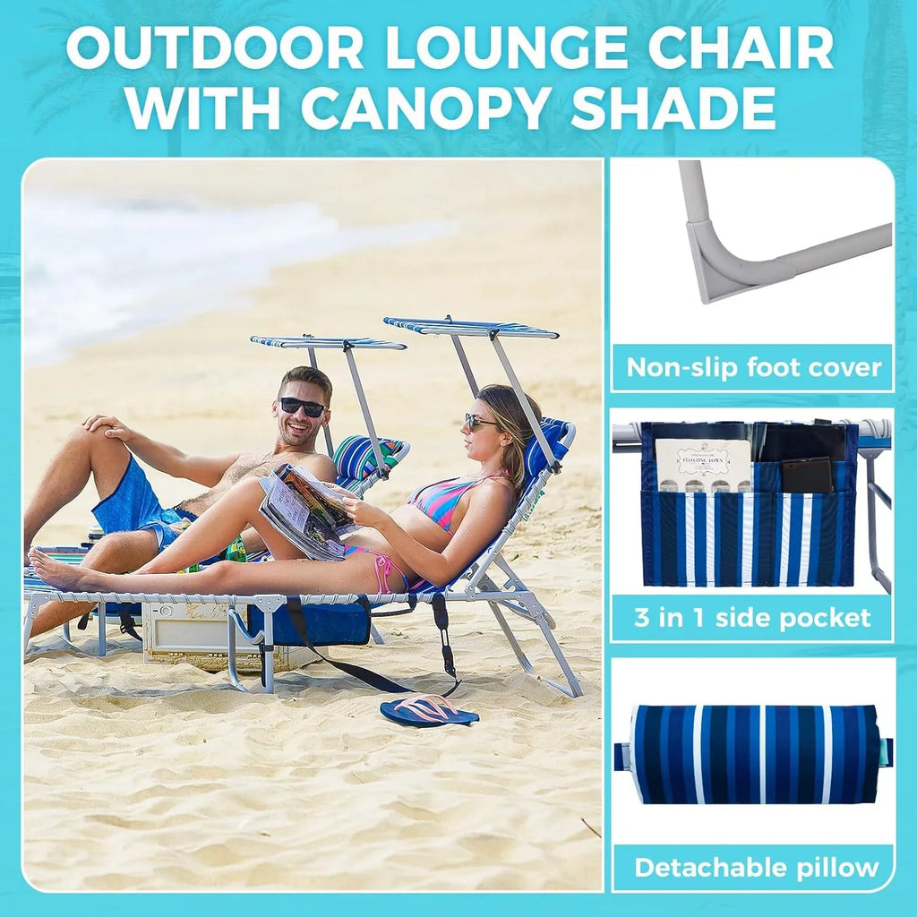 Lot de 2 chaises longues d'extérieur - Chaise longue pliante portable pour patio, piscine, camping, inclinable et réglable sur 5 positions