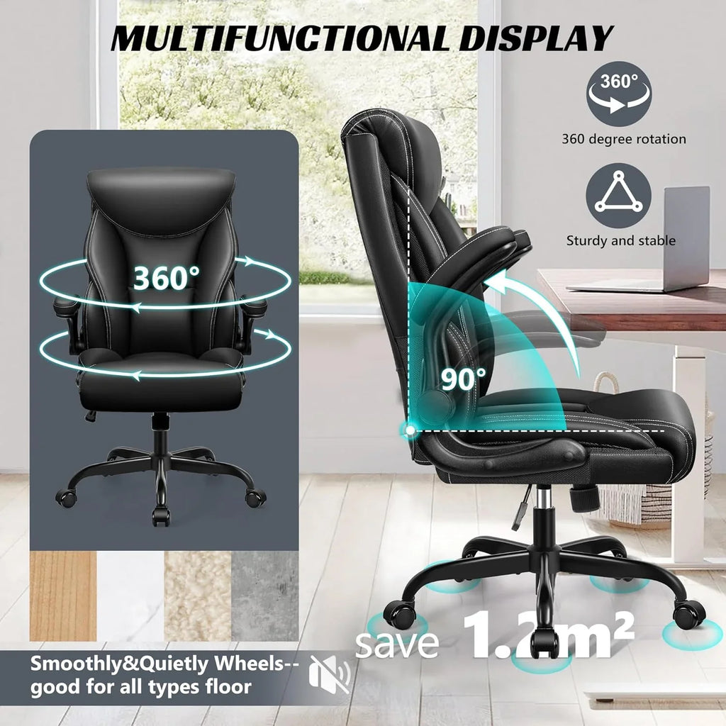 Chaise de bureau pivotante à pieds hauts, en cuir respirant, avec support lombaire