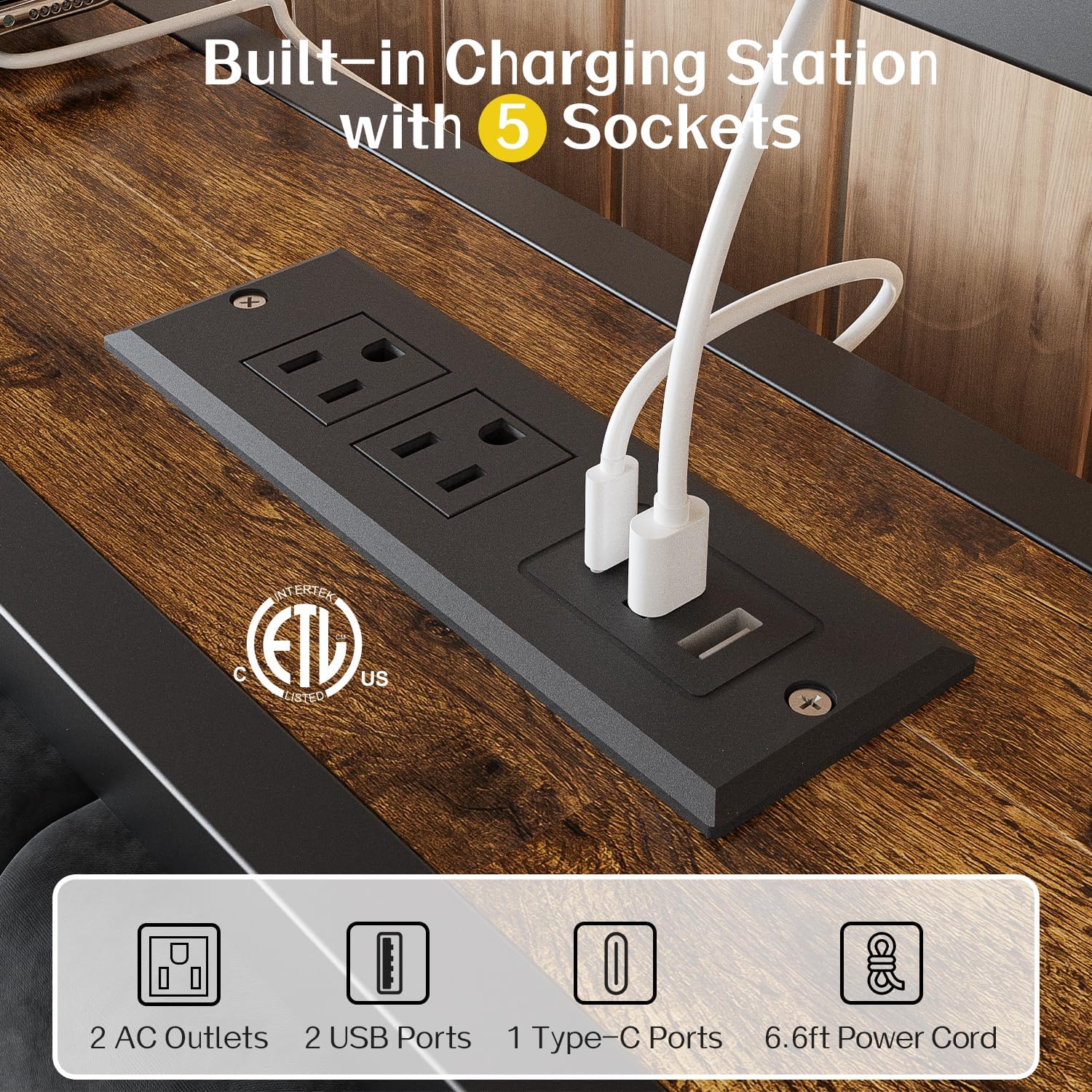 Cadre de lit simple OLEVS avec tête de lit et station de charge de type C