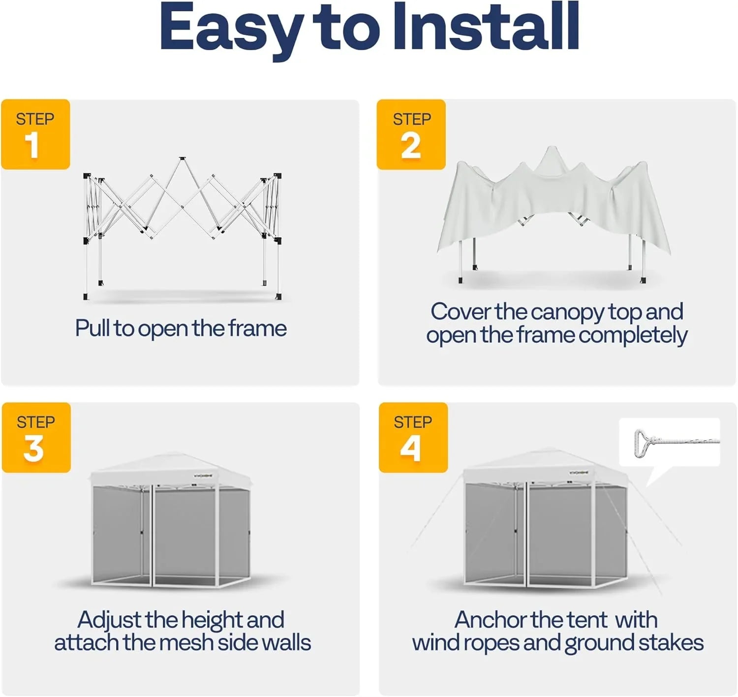 Auvent escamotable facile à monter de 10 x 10 pieds, tente moustiquaire d'extérieur avec moustiquaire, 2 portes à glissière et sac à roulettes