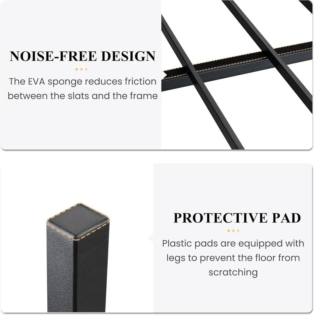 Cadre de lit plateforme en métal Sha Cerlin 14 pouces, antidérapant et silencieux, acajou