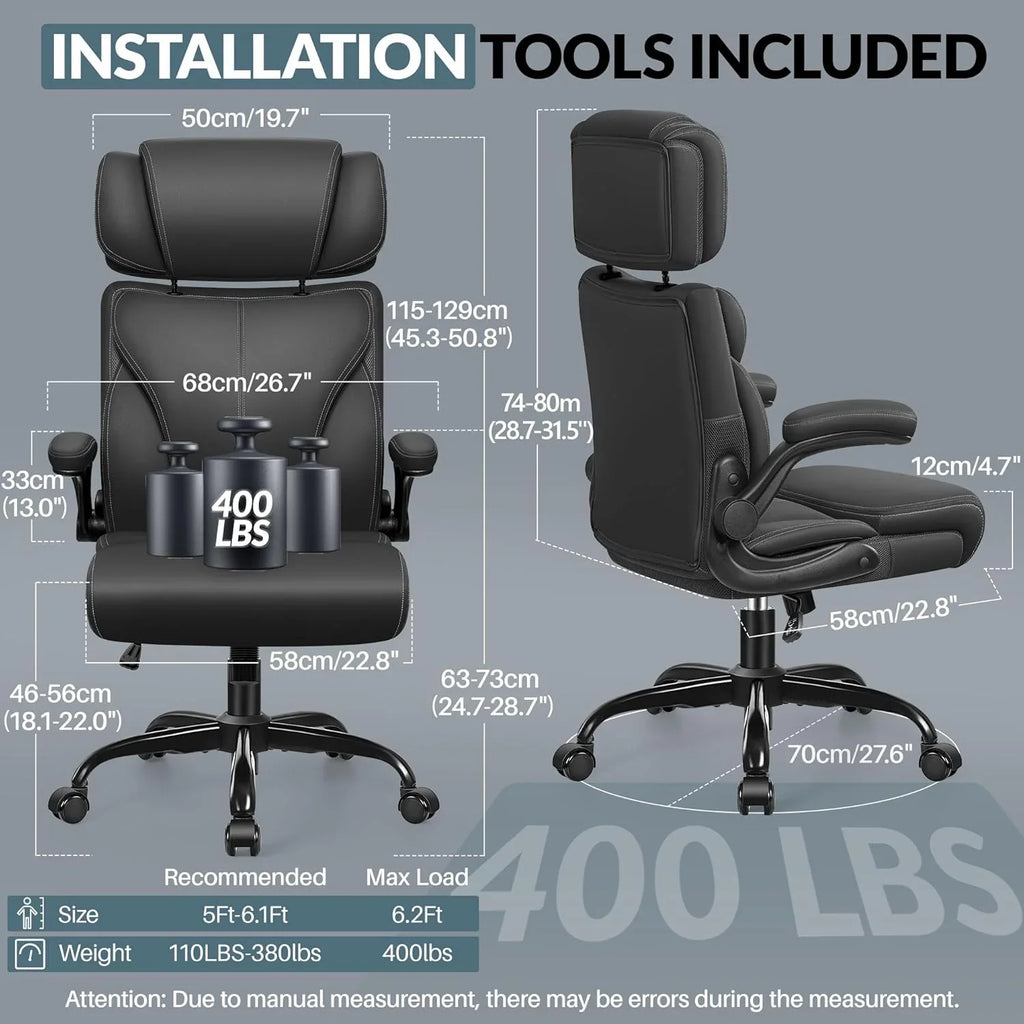 Chaise de bureau pivotante à pieds hauts, en cuir respirant, avec support lombaire