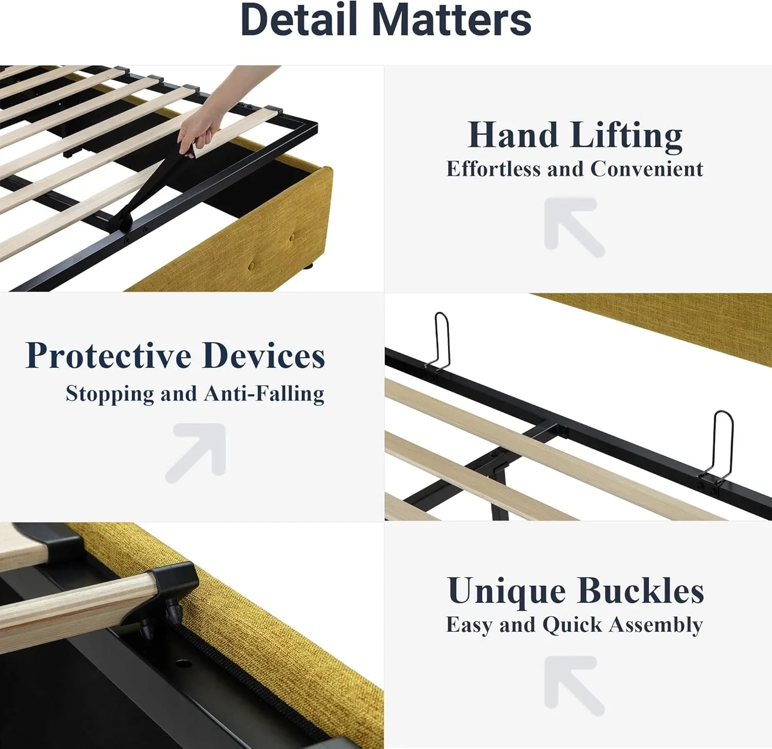 Lit queen-size relevable avec rangement Allewie, tête de lit à oreilles moderne et support hydraulique