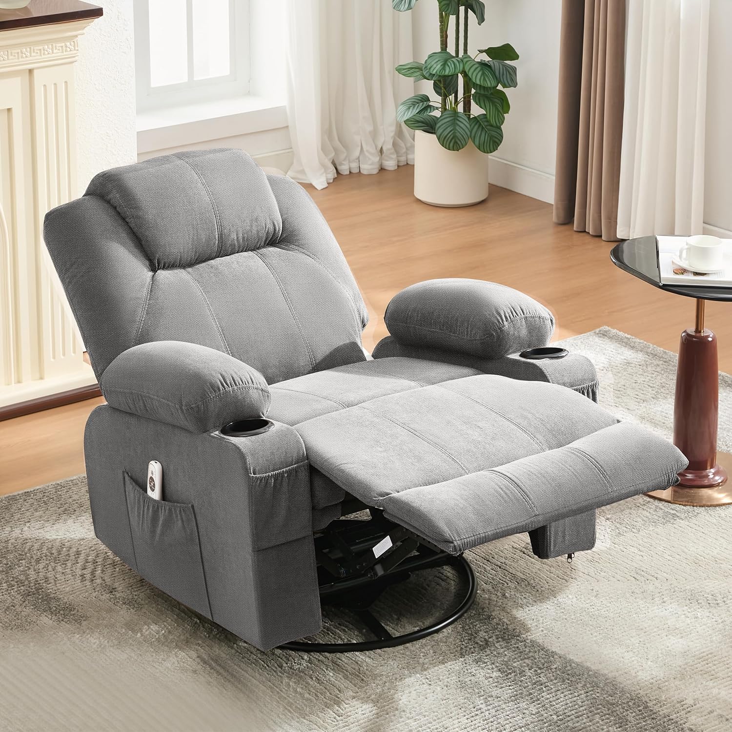Grand fauteuil inclinable pivotant à bascule avec fonction chauffage et massage, canapé simple pivotant à 360 degrés