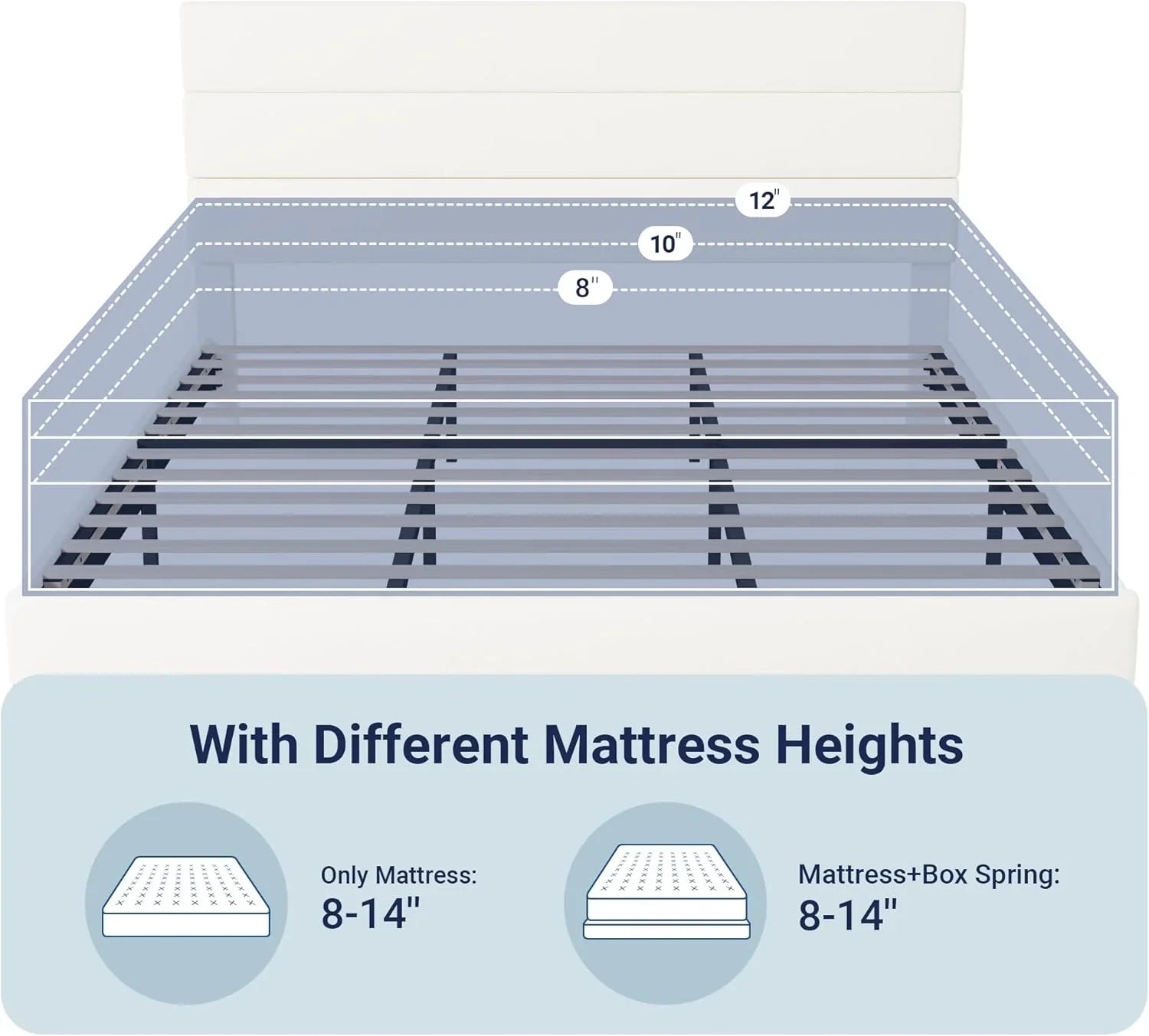 Cadre de lit plateforme Allewie Queen Size avec tête de lit rembourrée en tissu et support à lattes en bois, sommier entièrement rembourré (pas besoin de sommier)