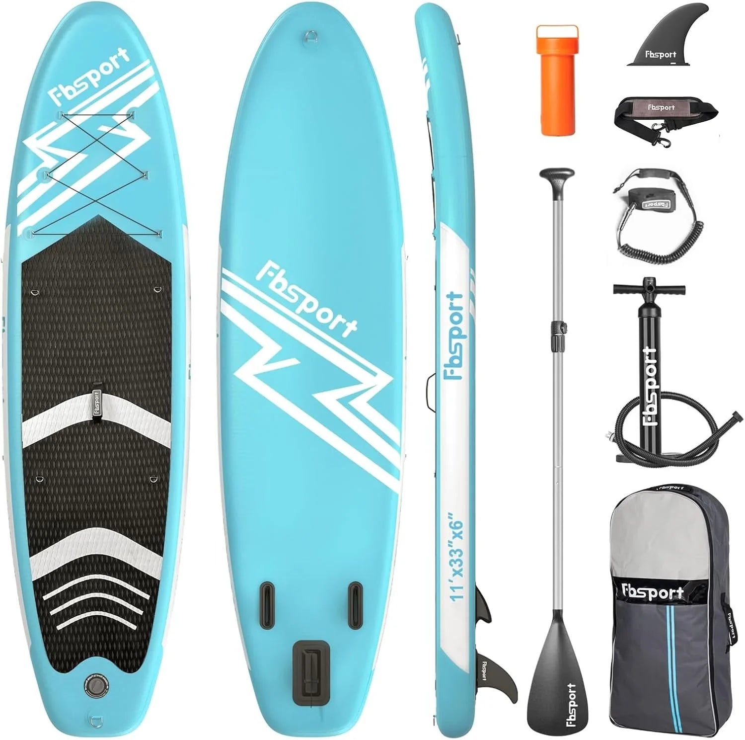 Planche de stand up paddle FBSPORT Premium 11', planche de yoga, contrôle du surf, pont antidérapant, attache, pagaie et pompe
