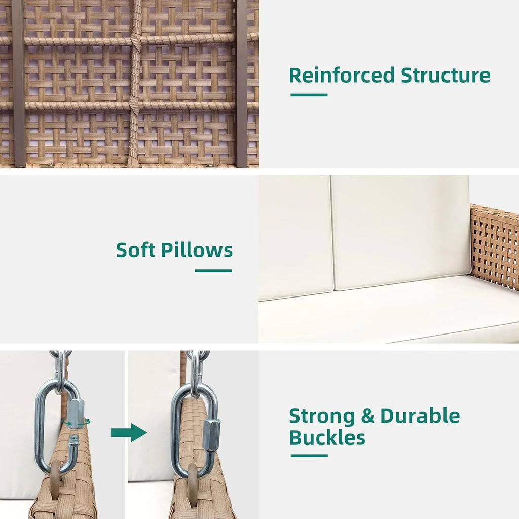 YITAHOME Balancelle suspendue pour porche, 3 places, banc d'extérieur en osier