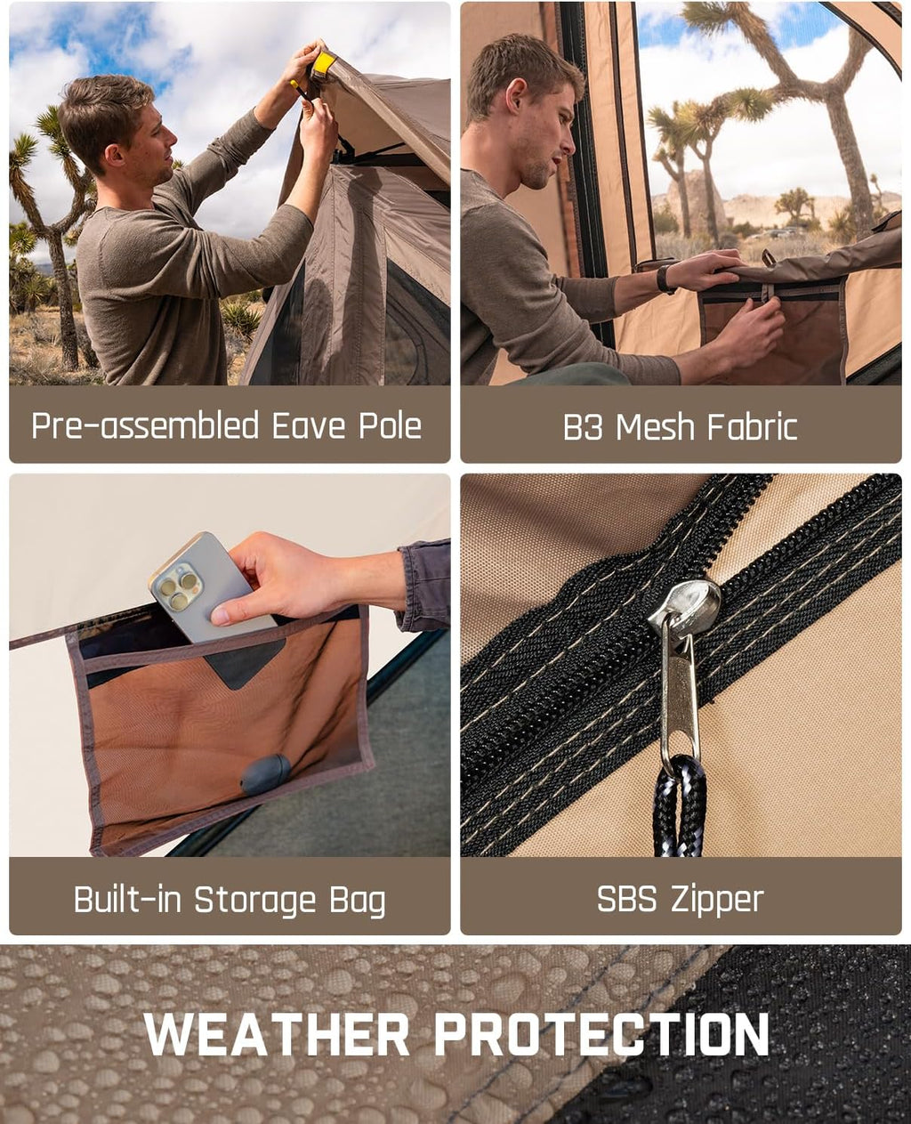 Tente de camping super pop-up pour 4 personnes, installation instantanée, tente centrale portable