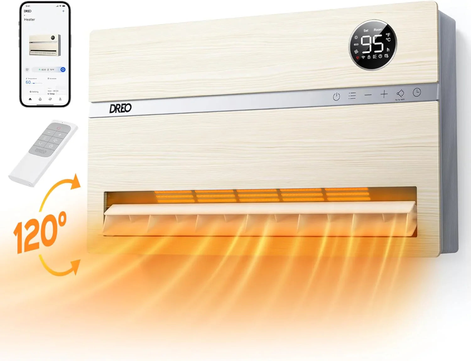 Chauffage mural intelligent, chauffage électrique de chambre, thermostat réglable 1500 W, minuterie 24 heures, chauffage d'intérieur facile à installer