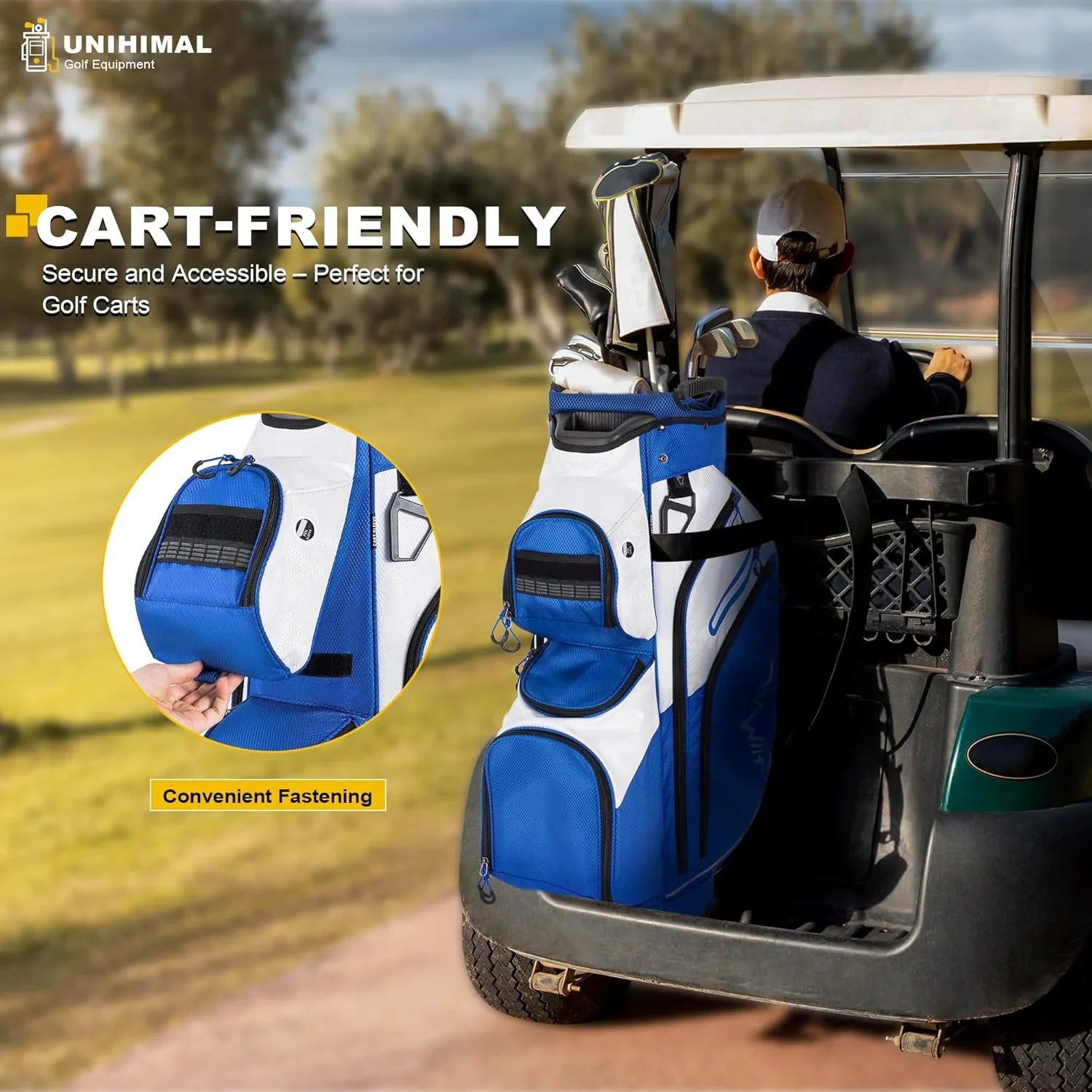 Sac de chariot de golf, organiseur à 15 compartiments, compartiment supérieur avec poignées et housse de pluie