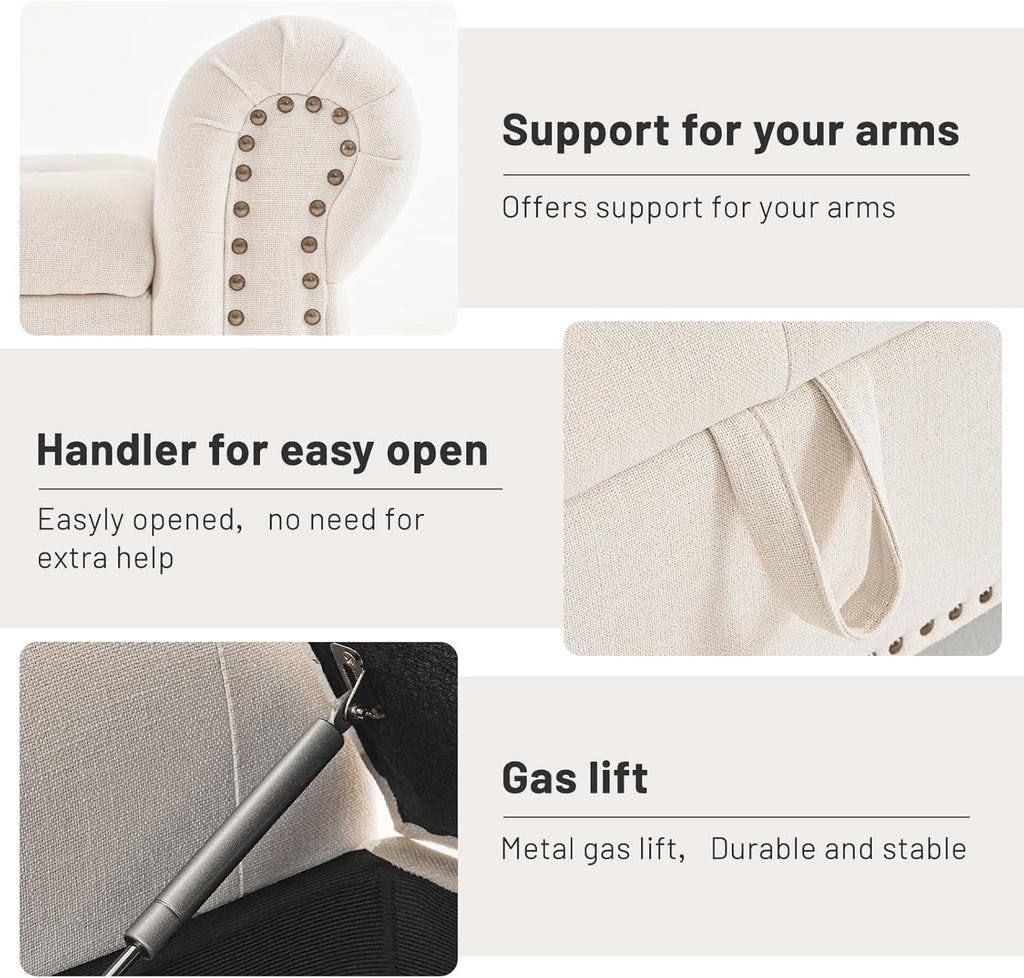 Tabouret de rangement moderne Furniliving, tabouret de bout de lit en bois massif Sherpa, tabouret rembourré tabouret d'intérieur